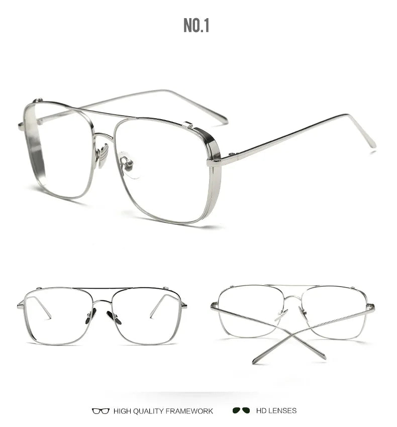 Damen Sonnenbrille mit großem Rahmen neue Mode transparente Gläser Metallrahmen PC-Gläser uv400 transparente Damen Sonnenbrille
