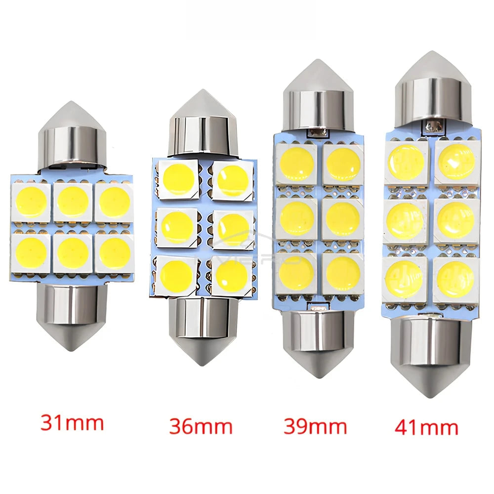 10PCS 5050 6Led DC 12v Weiße Led 31mm 36mm 39mm 41mm C5w C10w innen Girlande Dome Gepäck Lampe Lesen Birne Tür Lesen Beleuchtung