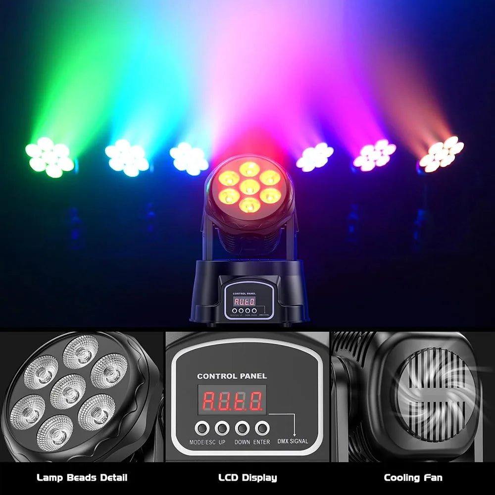 Neue 2PCS 7x10W LED Moving Head Licht 6 IN 1 RGBW Professionelle Bühne Effekt DMX512 waschen Licht für Disco DJ Musik Party Dance Club