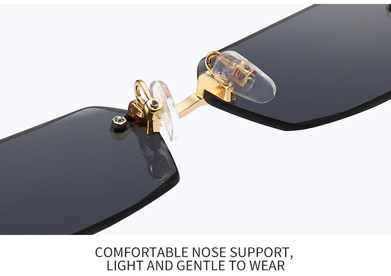 Randlose Sonnenbrille Rechteck Mode beliebte Frauen Männer Schatten kleine quadratische Sonnenbrille für weibliche männliche Sommer reisen Okulos