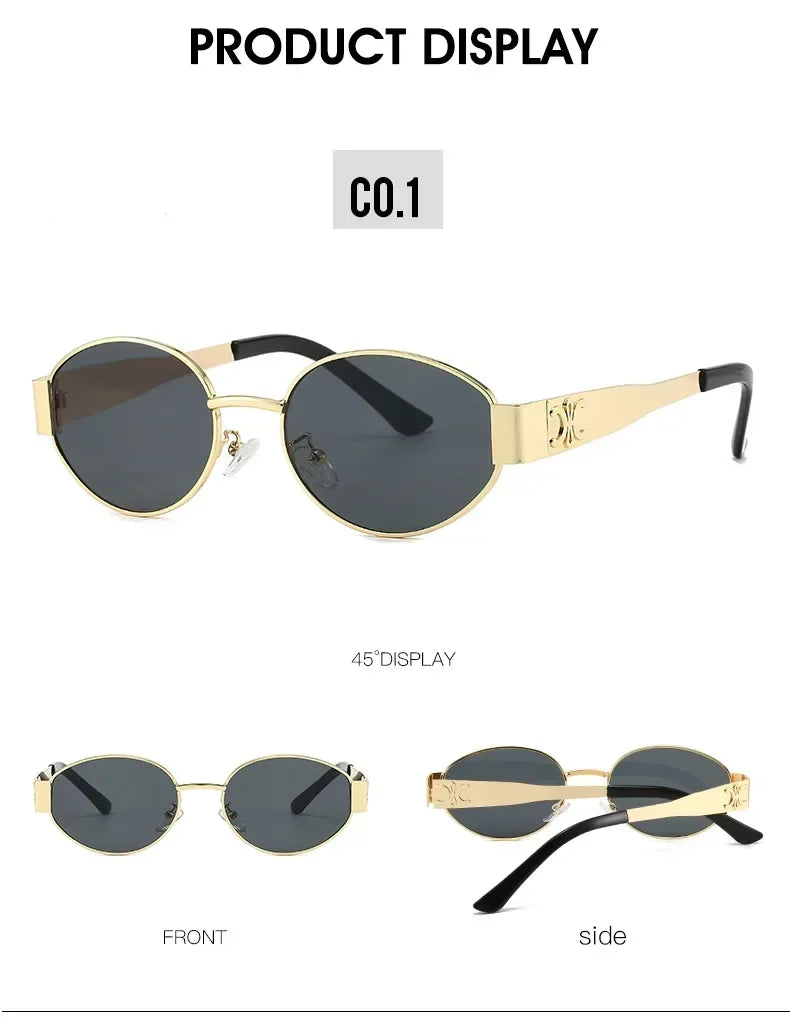 Luxuriöse Marken-Sonnenbrille aus Metall für Damen und Herren, Unisex, Designer-Mode-Sonnenbrille, oval, Unisex, stilvolle Brillenschirme, UV400