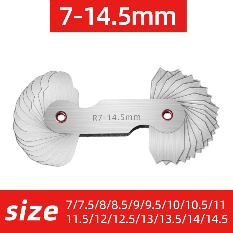 Radiusvorlage R-Messgerät R1-6,5 7-14,5 15-25 26-80 Radius-Messplatte Filetlehre Außen Intern Konkav Konvex Messwerkzeuge