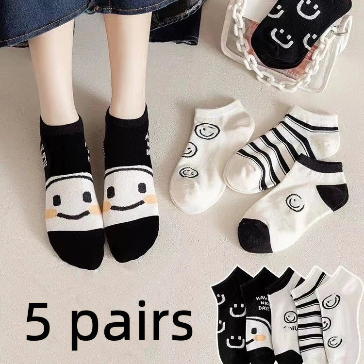 10 Paar Damen-Socken mit Cartoon-Muster, trendige und modische, vielseitige Socken, leichte, atmungsaktive, bequeme Freizeitsocken