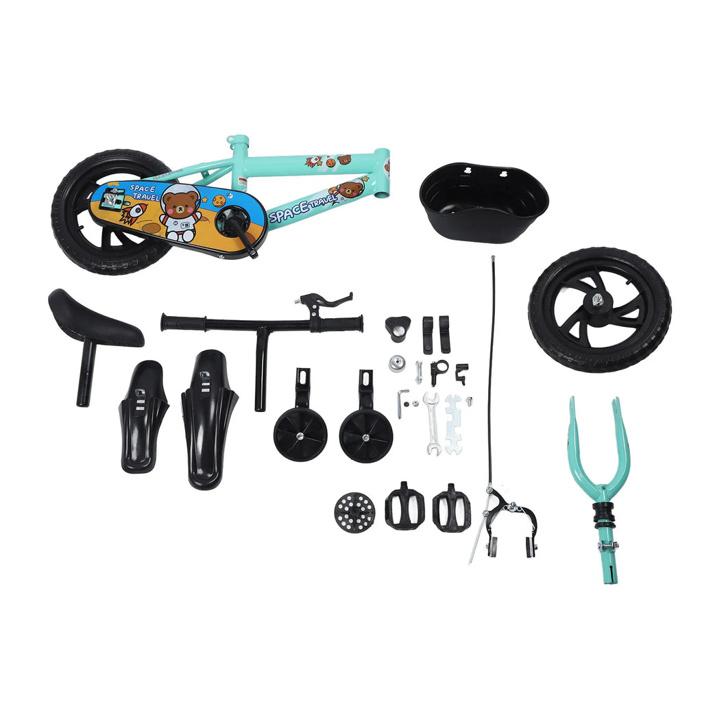 12-Zoll-Kinderfahrrad mit Stützrädern für 2-6 Jahre, Rahmen aus hochwertigem Kohlenstoffstahl, verstellbarer Sitz und Lenker