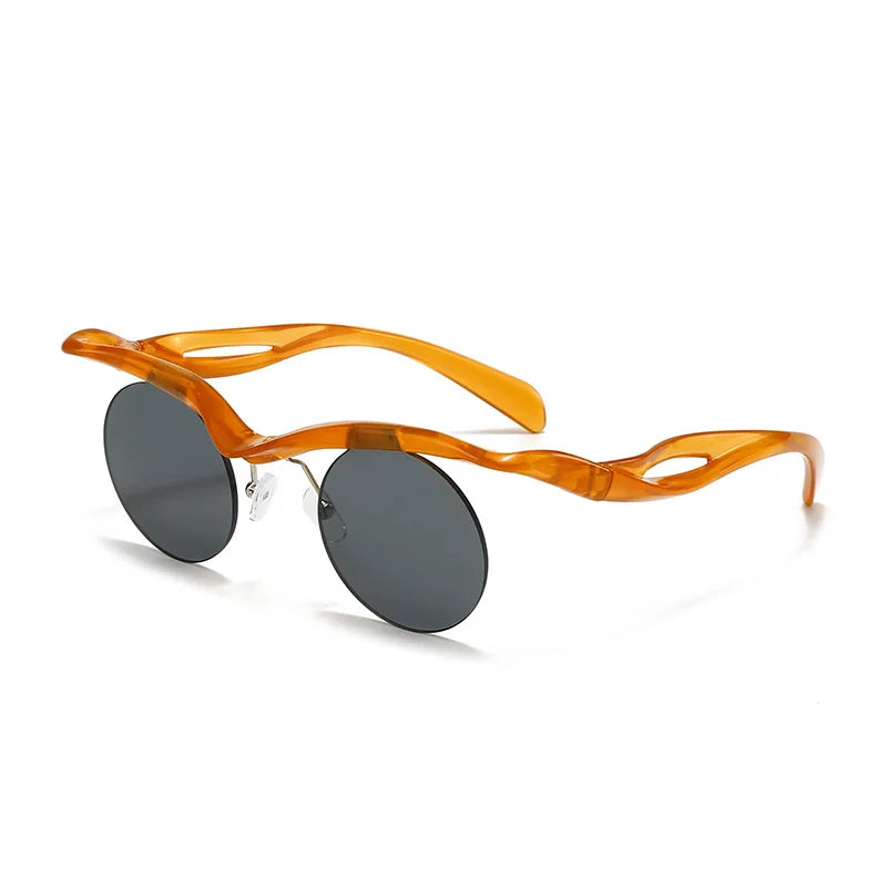 Sonnenbrille für Männer und Frauen, Designer-Mode, speziell geformte Brillen, trendige weibliche runde randlose Outdoor-Accessoire-Brille