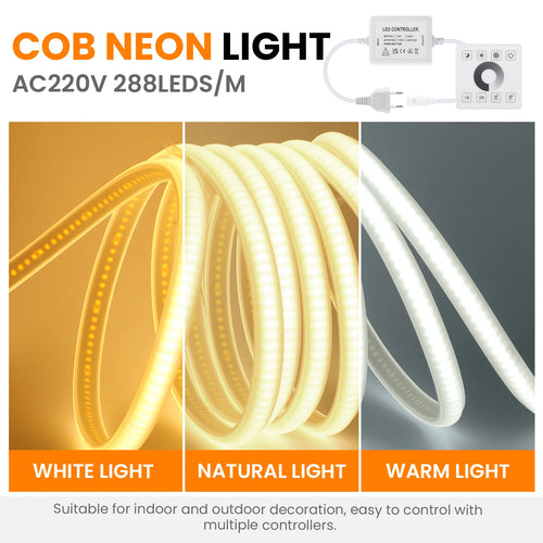 220V Dimmbare Smart COB LED Neon Streifen Licht WiFi/Bluetooth/Wand Touch Kit IP67 288LEDs/M Neon Licht Garten Home Decor 1-35M
