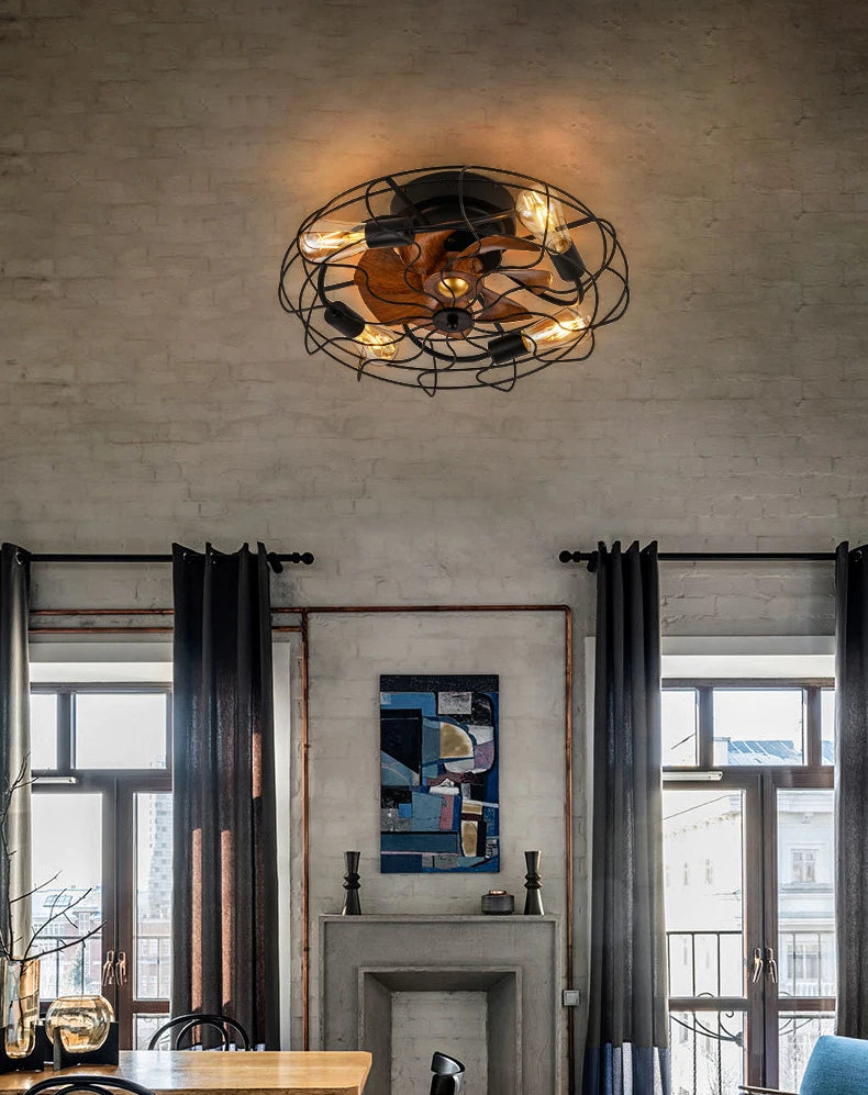 Retro Decke Schlafzimmer Ventilator Licht Unsichtbare amerikanische industrielle Wind Fernbedienung Esszimmer Deckenleuchte Schmiedeeisen Decke