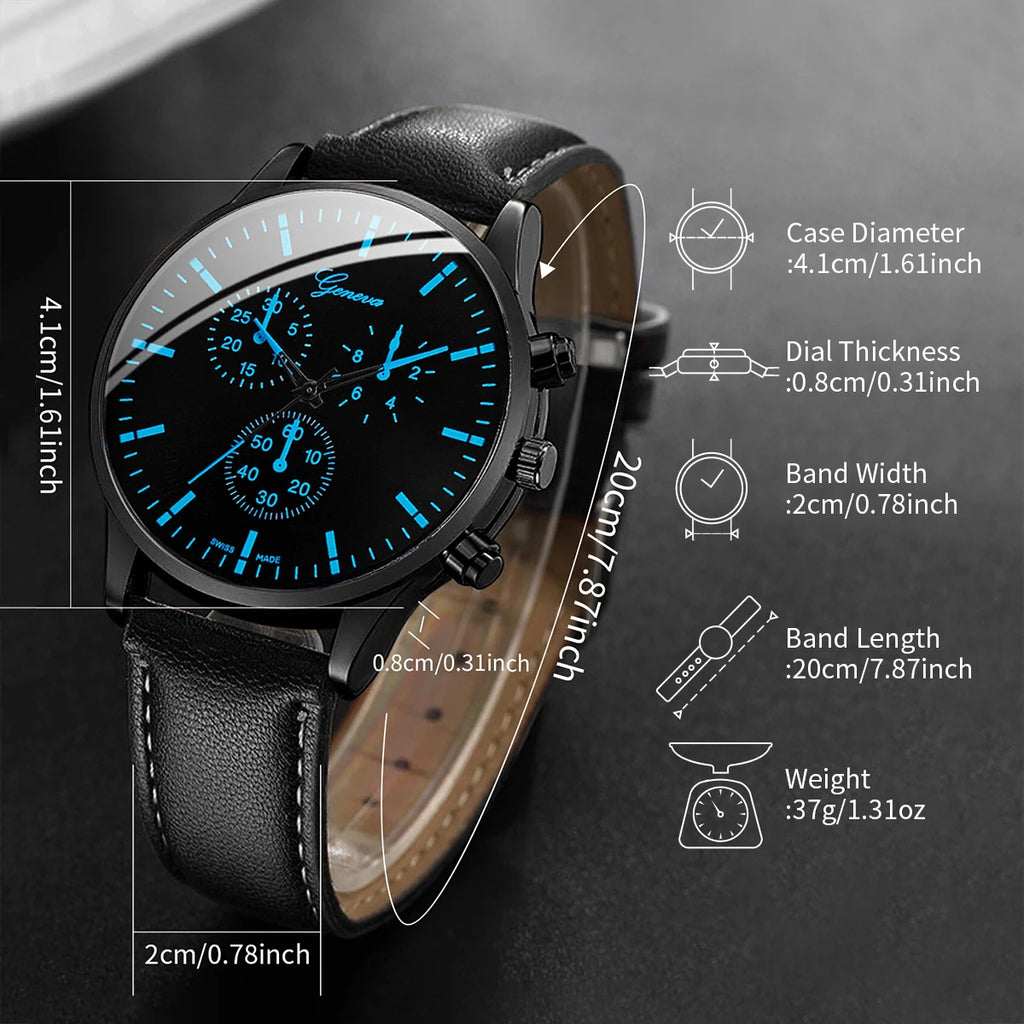 3 Teile/satz Männer Business Uhren Casual Leder Band Analog Männlichen Quarzuhr Halskette Armband Set