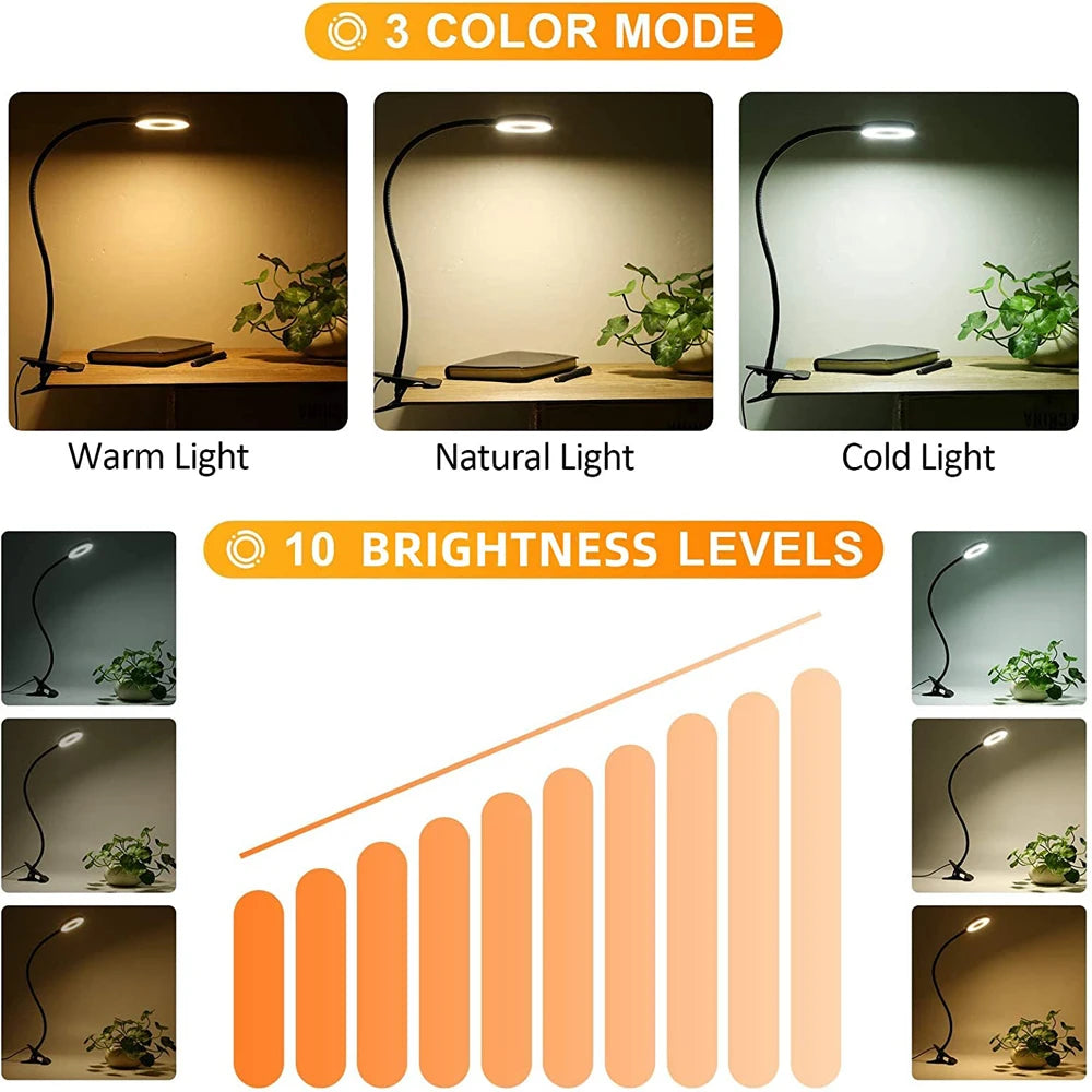 48 LEDs Clip-on-Schreibtischlampe 360 ° Flexible Schwanenhals-Lesetischleuchte, augenschonende USB-Klemme, Bücher, Nachtlicht, Arbeitszimmer, Leselicht