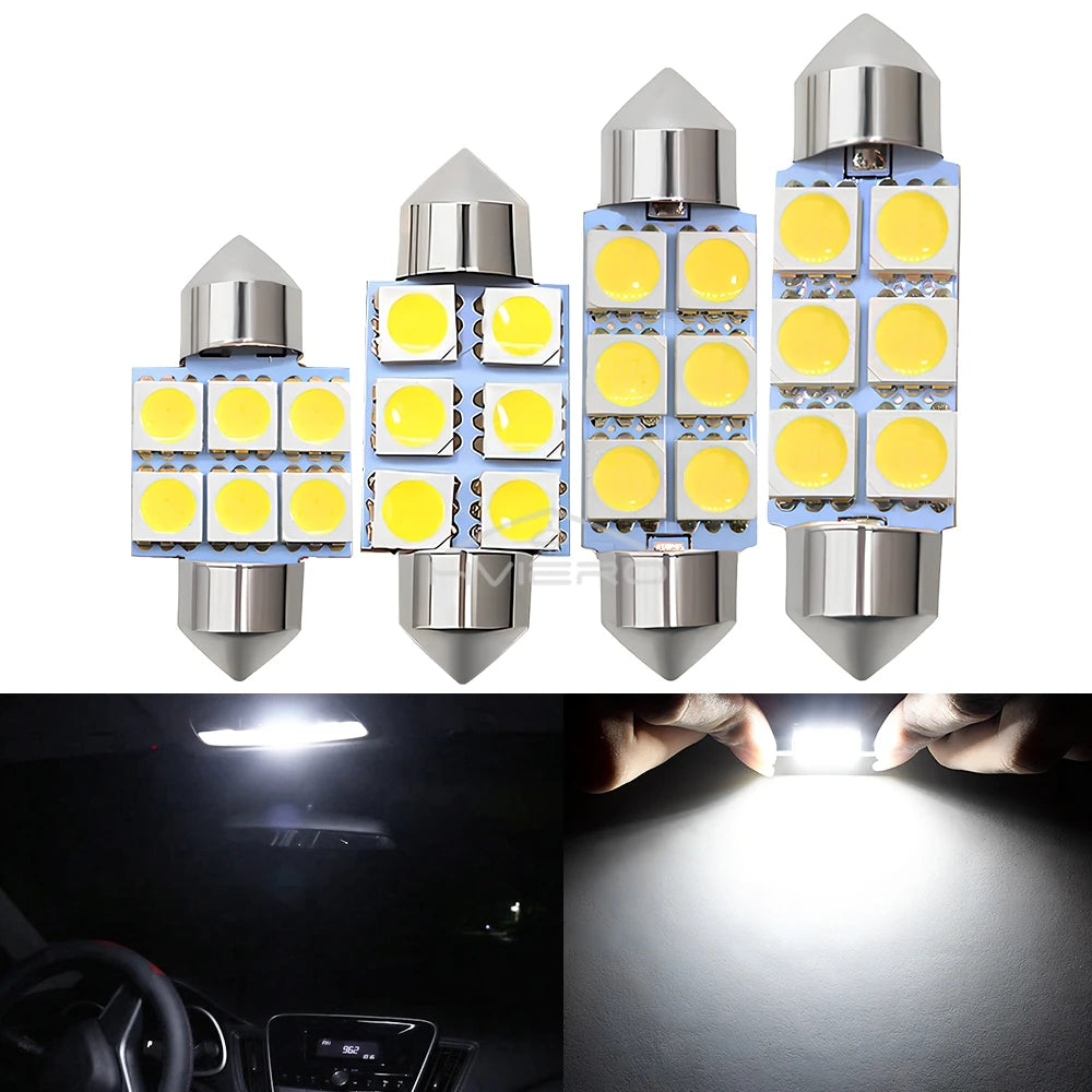 10PCS 5050 6Led DC 12v Weiße Led 31mm 36mm 39mm 41mm C5w C10w innen Girlande Dome Gepäck Lampe Lesen Birne Tür Lesen Beleuchtung