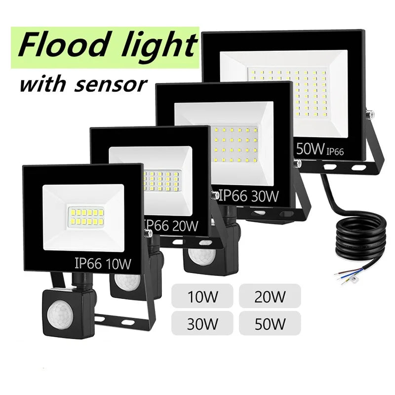 LED PIR Motion Sensor Flutlicht Outdoor Wand Licht Weißes Licht 100W 50W 30W 20W 10W IP66 Wasserdichte LED Strahler Für Garten