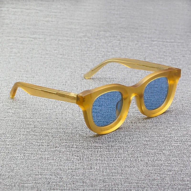 2024 Retro-Sonnenbrille für Damen und Herren, modisch, Acetat, quadratisch, grau, grüner Rahmen, matt gefrostet, UV400, handgefertigte Sonnenbrille