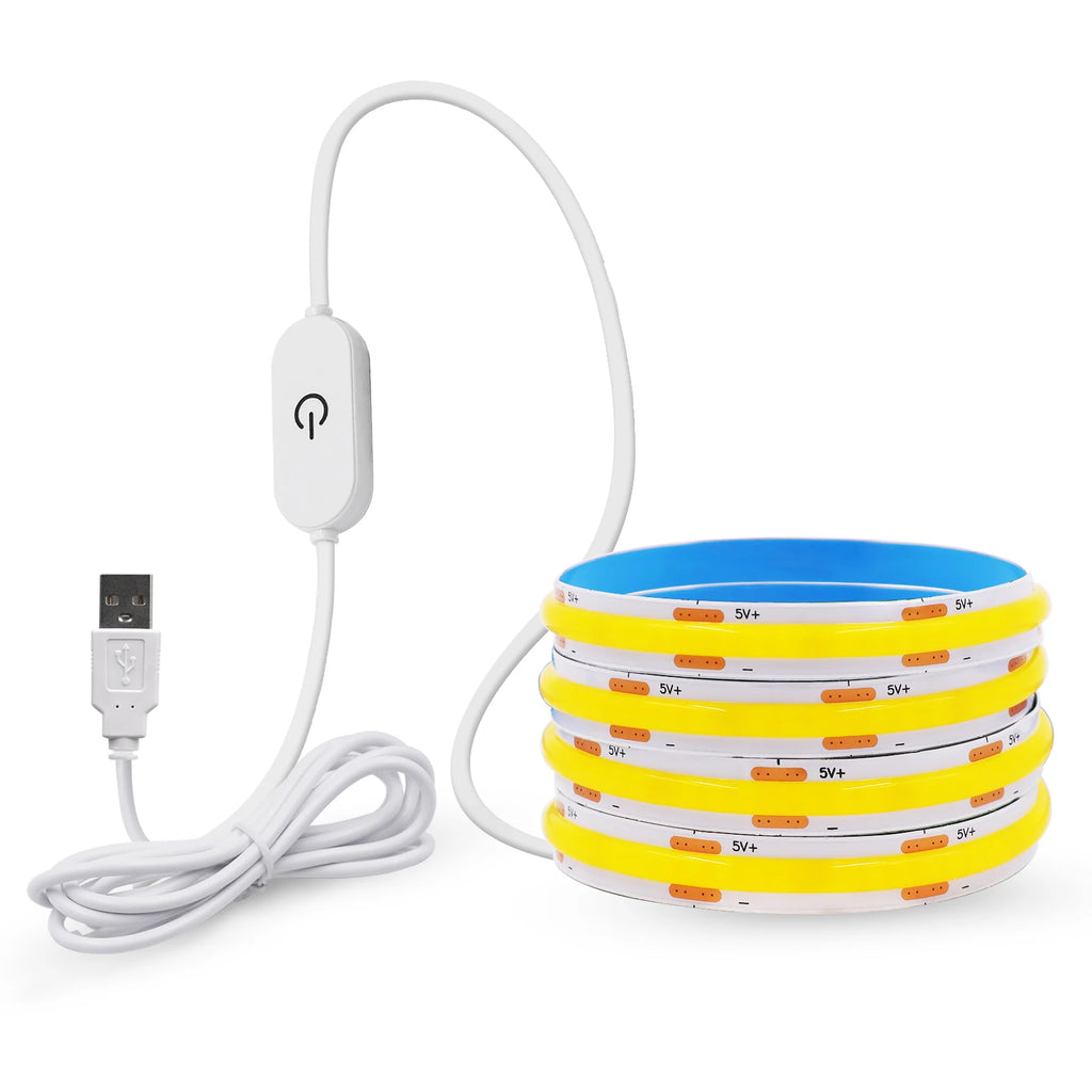 Neue 5V LED COB Licht Streifen Dimmbar Mit Touch Sensor/EIN OFF Schalter USB Flexible LED Band Weihnachten TV Hintergrundbeleuchtung Klebeband