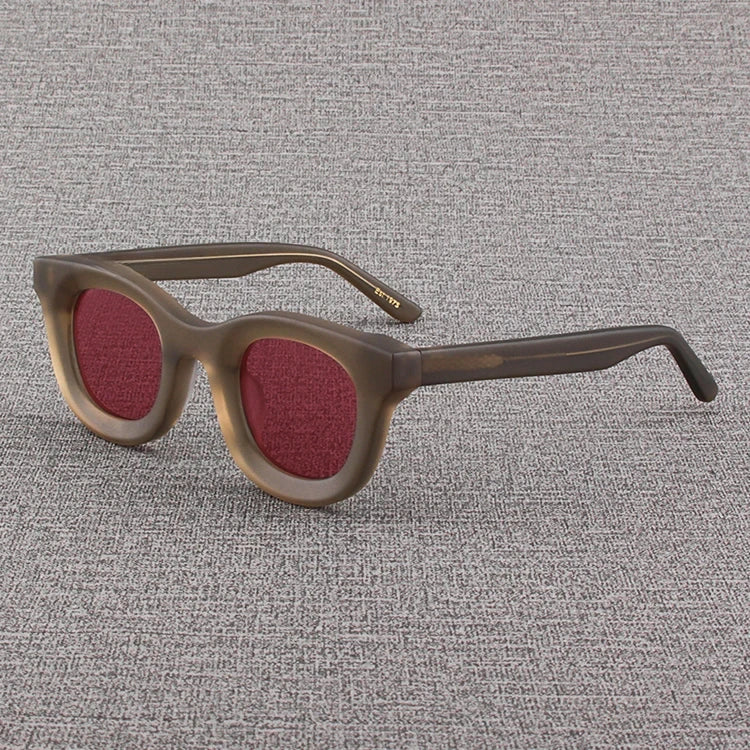 2024 Retro-Sonnenbrille für Damen und Herren, modisch, Acetat, quadratisch, grau, grüner Rahmen, matt gefrostet, UV400, handgefertigte Sonnenbrille