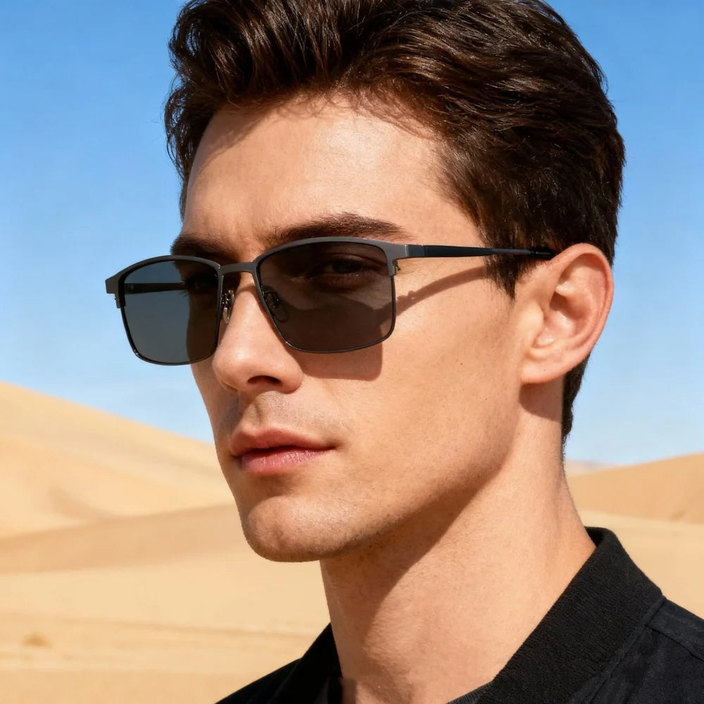 Vintage Herren-Sonnenbrille im Retro-Stil mit Metallrahmen, quadratische Sonnenbrille, UV-Schutz, modische Designer-Brille, Sonnenbrille für Herren