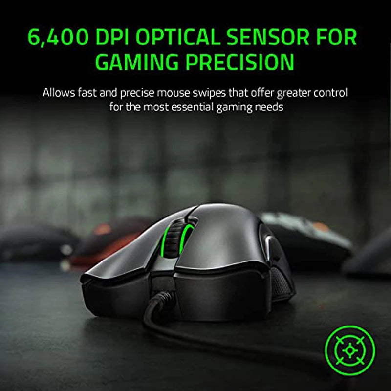 Razer DeathAdder Essential Gaming-Maus, 6400 DPI, optischer Sensor, 5 programmierbare Tasten – mechanische Schalter, seitliche Griffe aus Gummi