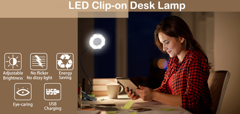 48 LEDs Clip-on-Schreibtischlampe 360 ° Flexible Schwanenhals-Lesetischleuchte, augenschonende USB-Klemme, Bücher, Nachtlicht, Arbeitszimmer, Leselicht