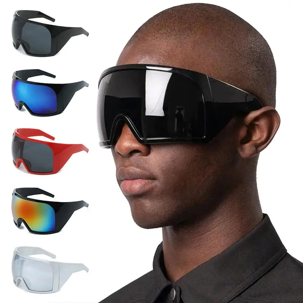 Futuristische Wrap-Around-Sonnenbrille Rave gebogene Linse UV400-Schutz 2000er Brillen übergroße Y2K-Sonnenbrille für Frauen und Männer