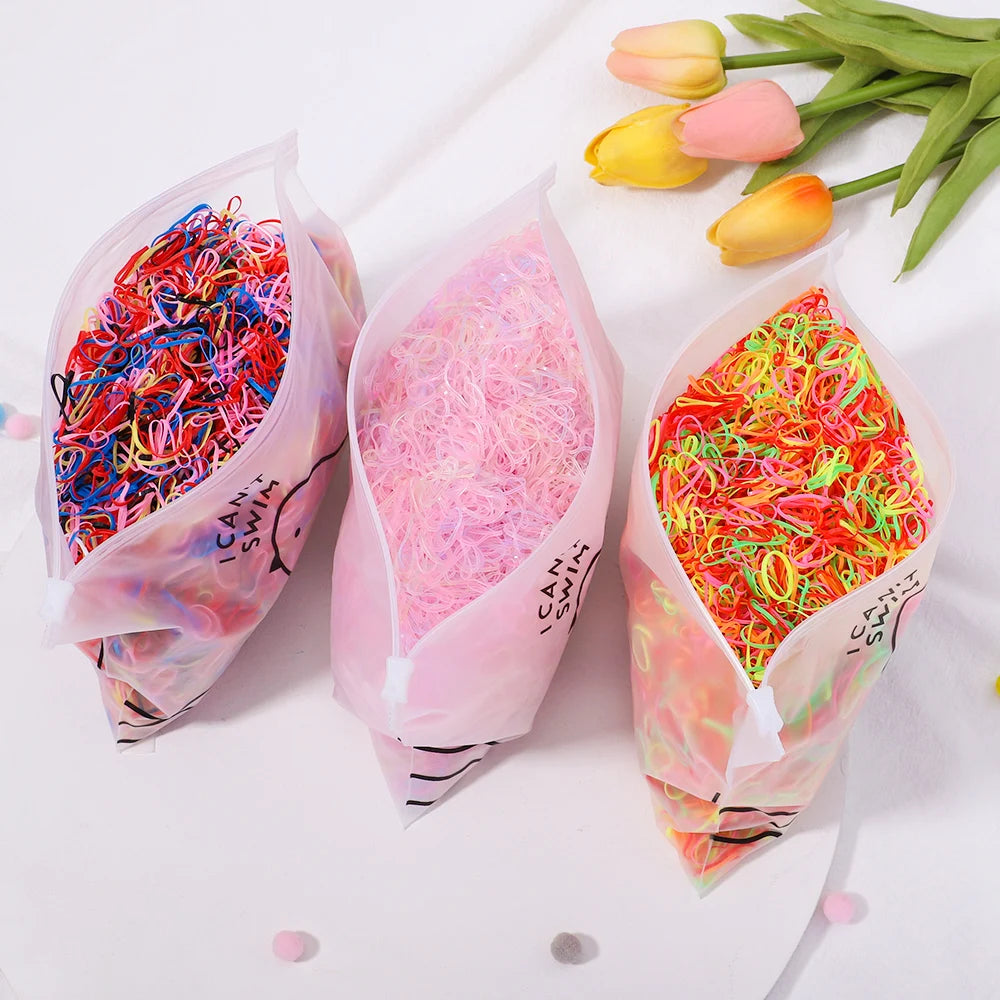 500/1000/2000 stücke Mädchen bunte Einweg Gummiband Haar gummis Stirnband Kinder Pferdes chwanz Halter Bänder Kinder Haarschmuck