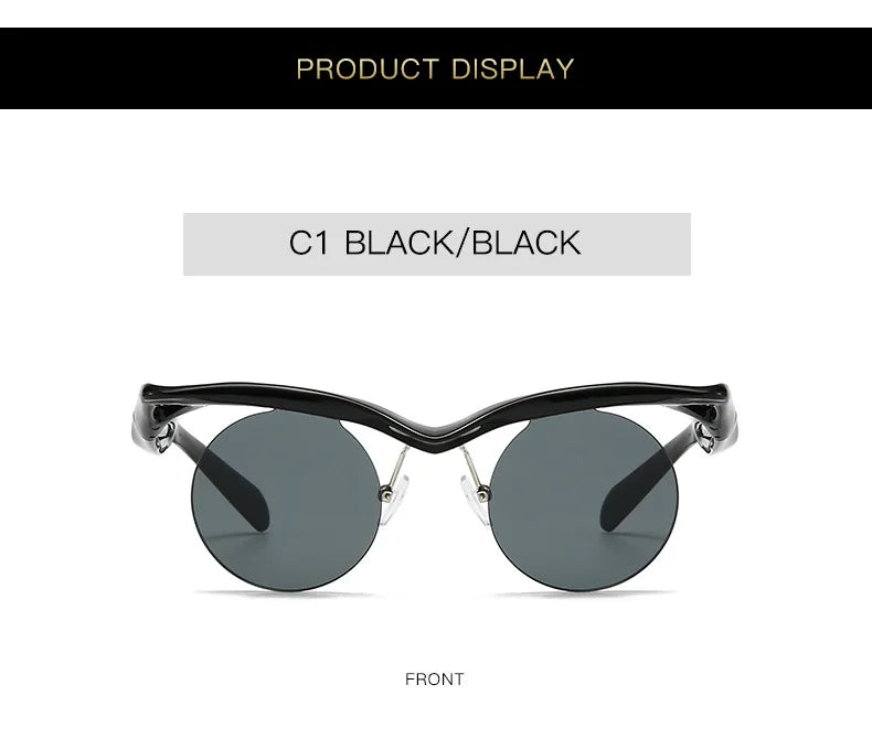 Sonnenbrille für Männer und Frauen, Designer-Mode, speziell geformte Brillen, trendige weibliche runde randlose Outdoor-Accessoire-Brille