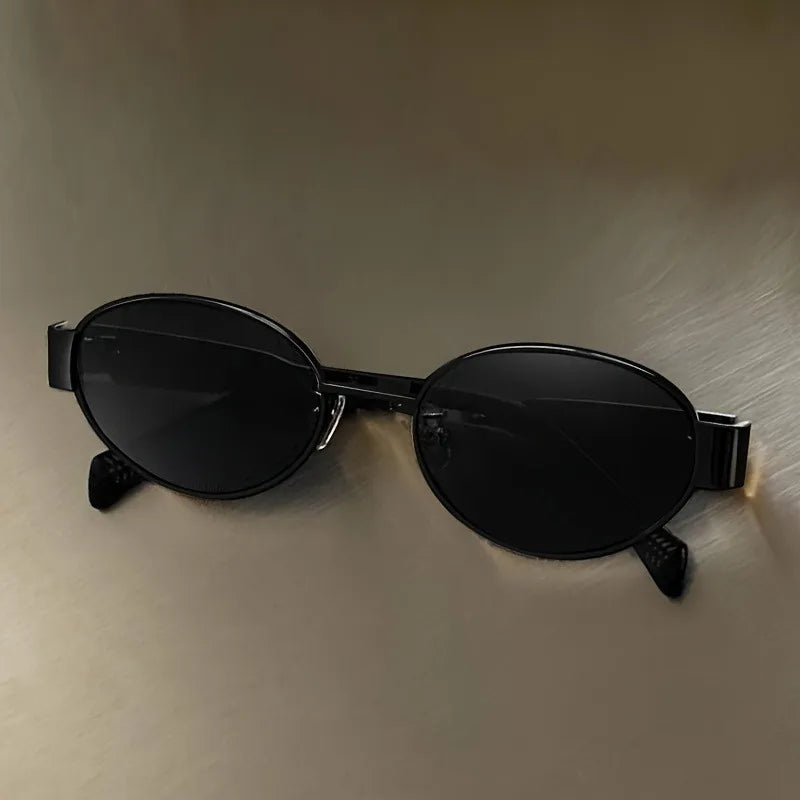Trendige ovale Sonnenbrille für Damen, 2025, Luxusmarke, Designer-Sonnenbrille mit Metallrahmen, Damen, klassisch, Vintage, runde Farbtöne, Unisex