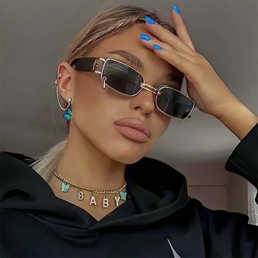 Sexy Quadratische Sonnenbrille Frauen Männer Schwarz Sonnenbrille Retro Designer Brillen Luxus Kleine Rahmen Spiegel Metall Marke