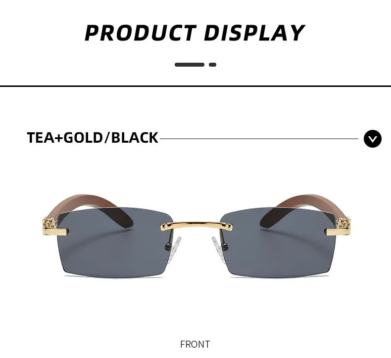 Sonnenbrille Männer Frauen Sonnenbrille Holz Rahmen Randlose Schwarze Brillen Mode Brillen Gafas De Sol