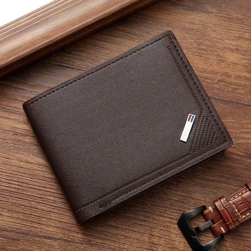 Kurze Herren-Geldbörse aus Leder, dünne Geldbörse, faltbar, minimalistisch, weiches Leder