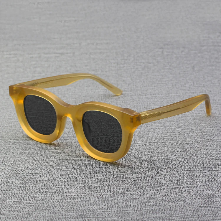 2024 Retro-Sonnenbrille für Damen und Herren, modisch, Acetat, quadratisch, grau, grüner Rahmen, matt gefrostet, UV400, handgefertigte Sonnenbrille