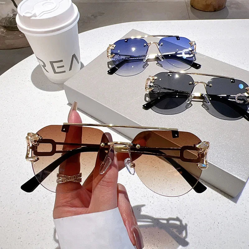 2025, Sonnenbrille für Damen, luxuriös, randlos, Retro-Mode-Sonnenbrille, Lunette, übergroße Shades De Soleil, Femme Gafas De Sol Mujer Lentes