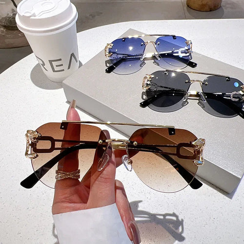 2025, Sonnenbrille für Damen, luxuriös, randlos, Retro-Mode-Sonnenbrille, Lunette, übergroße Shades De Soleil, Femme Gafas De Sol Mujer Lentes