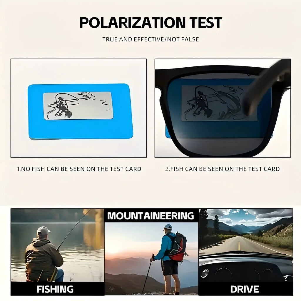 Klassische quadratische polarisierte Unisex-Outdoor-Sport-Sonnenbrille zum Angeln, Jagen, Radfahren, Fahren, Bergsteigen, UV400, blendfrei