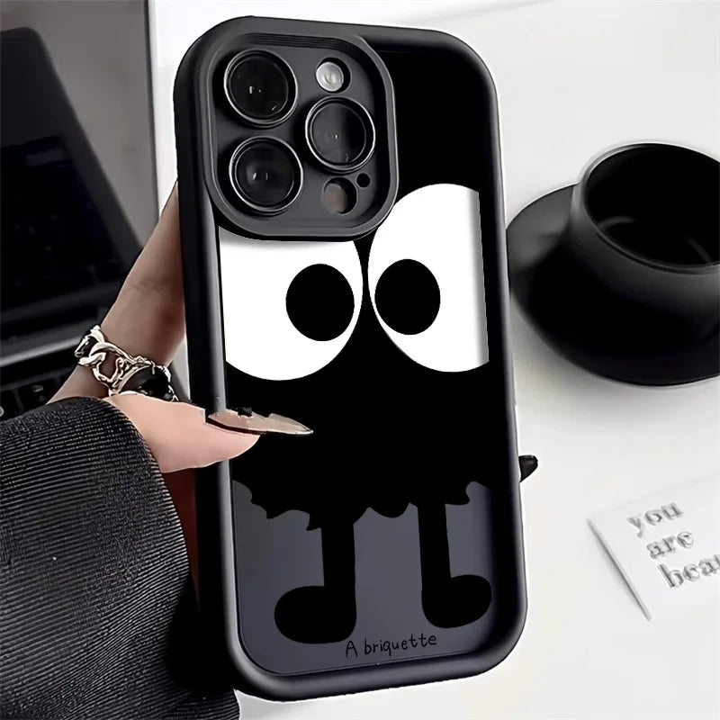 Schwarze Briketts Handyhülle für iPhone 14 16 11 12 13 15 Pro Max 14 Plus 15Pro 7 8 SE2020 XR XS Hüllen Flüssigsilikon Rückseite