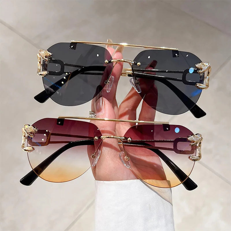 2025, Sonnenbrille für Damen, luxuriös, randlos, Retro-Mode-Sonnenbrille, Lunette, übergroße Shades De Soleil, Femme Gafas De Sol Mujer Lentes