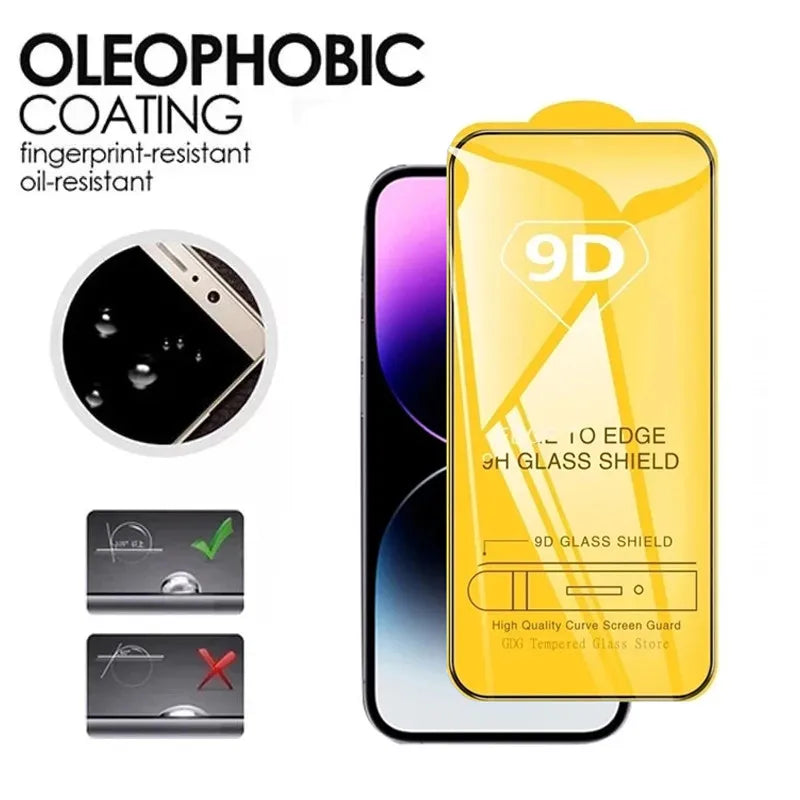 9D-Displayschutz aus gehärtetem Glas für iPhone 16 Pro Max 17 16e 15 14 13 12 11 Schutzglas für iPhone X XR XS Max 7 8 Plus