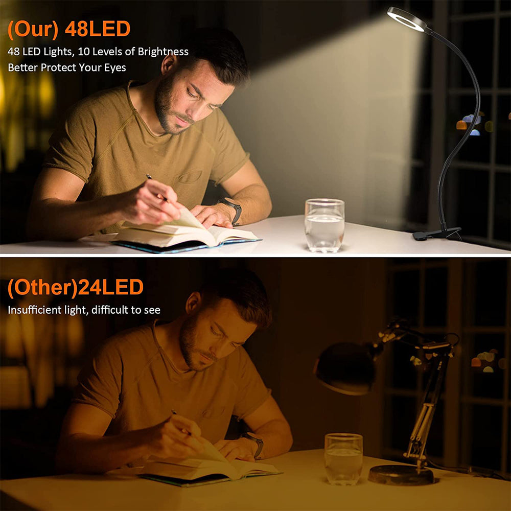48 LEDs Clip-on-Schreibtischlampe 360 ° Flexible Schwanenhals-Lesetischleuchte, augenschonende USB-Klemme, Bücher, Nachtlicht, Arbeitszimmer, Leselicht