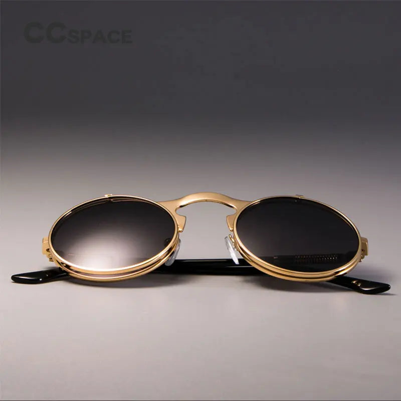 3057 STEAMPUNK Retro Runde Flip Sonnenbrille Männer Frauen Metall Zwei Paar Gläser KREIS SONNENBRILLE UV400
