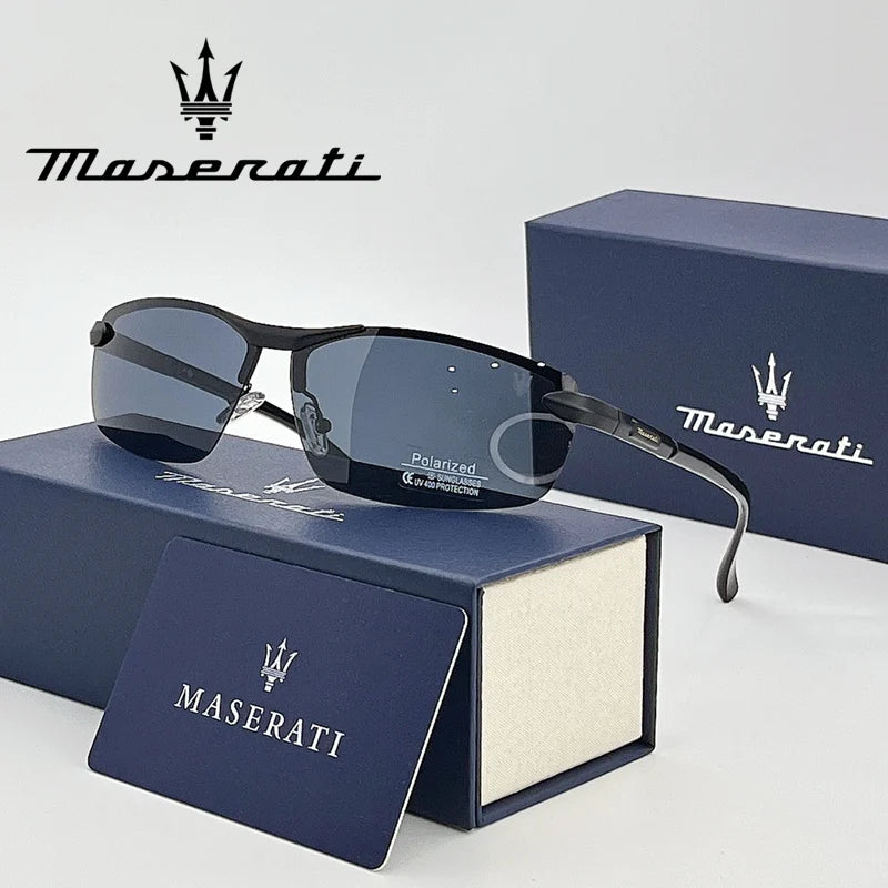 MASERATI Sonnenbrille, neue modische Schutzbrille, stilvolle, ungerahmte Metallrand-Sonnenbrille für Männer und Frauen, coole Pose, trendiges Design 10785
