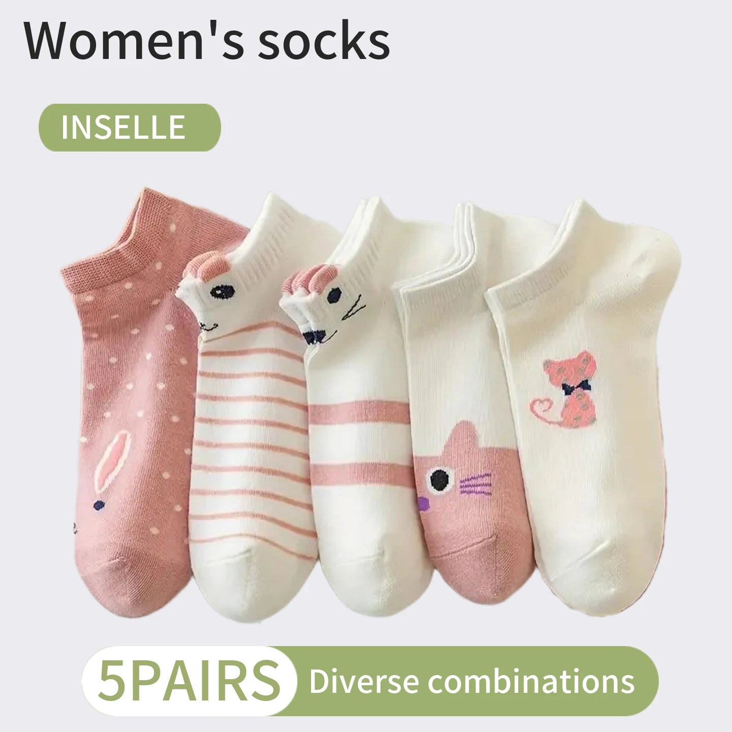 10 Paar Damen-Socken mit Cartoon-Muster, trendige und modische, vielseitige Socken, leichte, atmungsaktive, bequeme Freizeitsocken