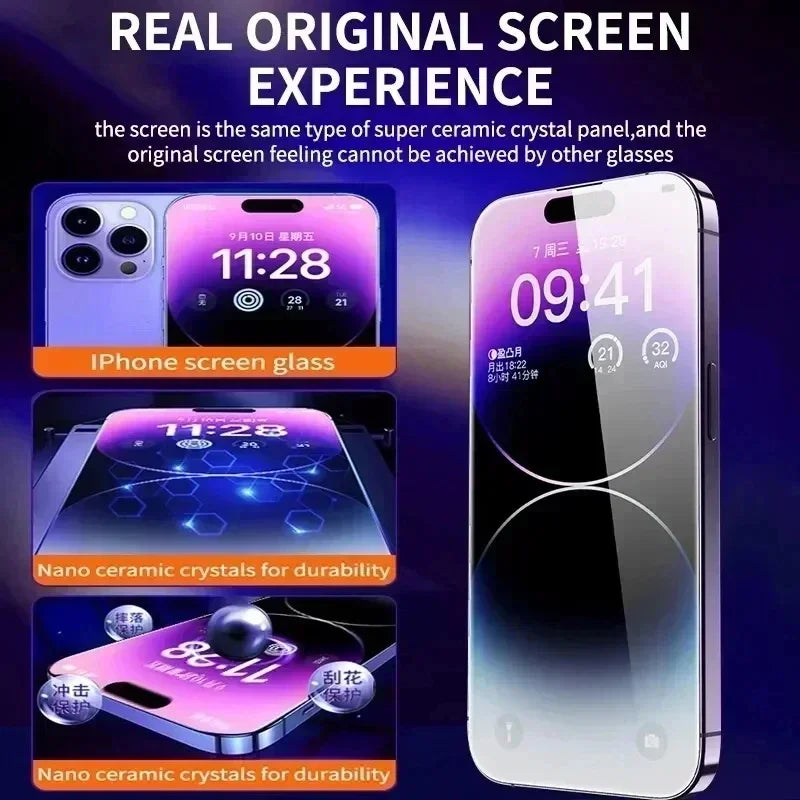 Oleophobe Beschichtung, staubfrei, einfache Installation, Displayschutzfolie für iPhone 14, 11, 13, 12, 15 Pro Max, Mini XS X XR 17, 16 Plus, Glas
