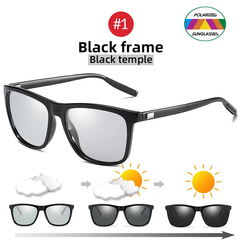 Klassische Angeln Sonnenbrille Männer Polarisierte Metall Quadratischen Rahmen UV400 Photochrome Brille Frauen Fahren Verfärbung Brillen