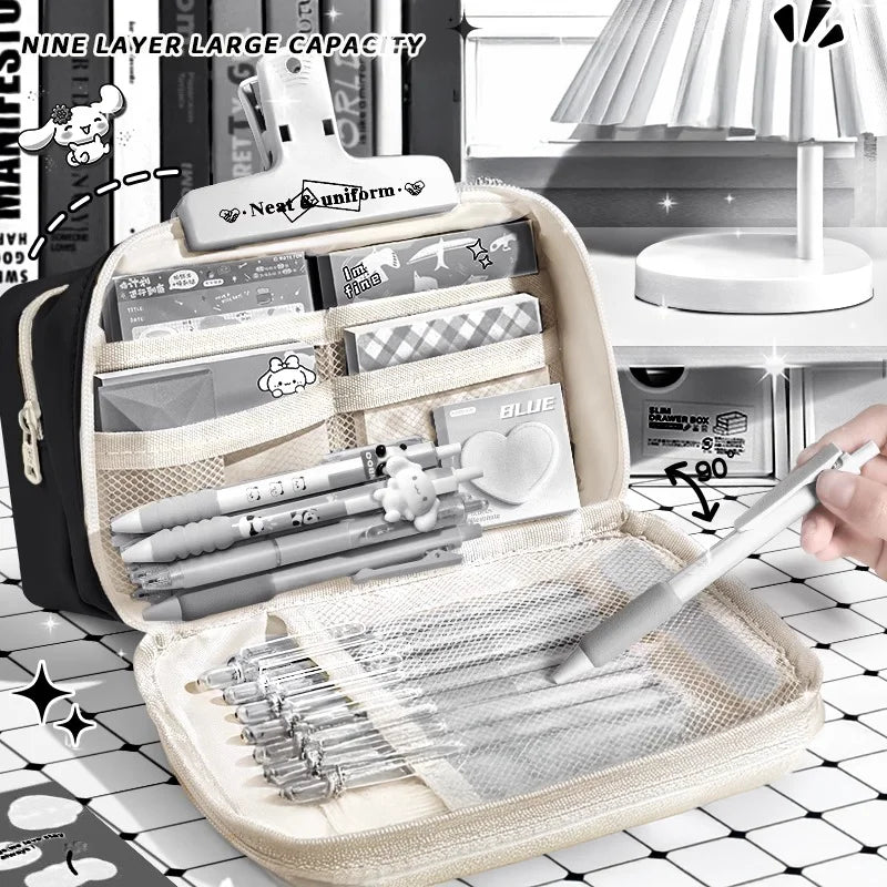 Inkpals Schwarzes Federmäppchen, großes Fassungsvermögen, Kawaii-Schultaschen für Kinder, Beutel für große Jungen, Schultasche, Organizer-Box für Stifte