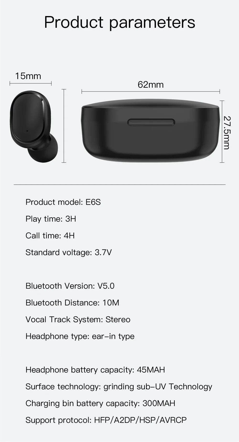 E6S TWS Drahtlose Kopfhörer Sport Wasserdichte Bluetooth 5,0 Kopfhörer Stereo Headset mit Mikrofon für Iphone Xiaomi Vivo Oppo