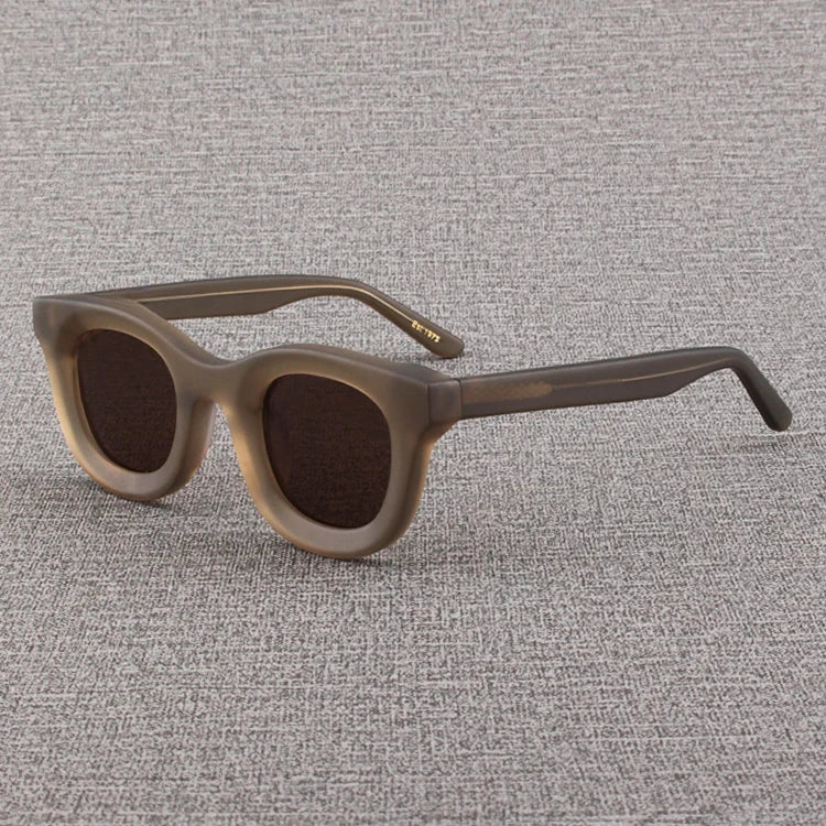 2024 Retro-Sonnenbrille für Damen und Herren, modisch, Acetat, quadratisch, grau, grüner Rahmen, matt gefrostet, UV400, handgefertigte Sonnenbrille