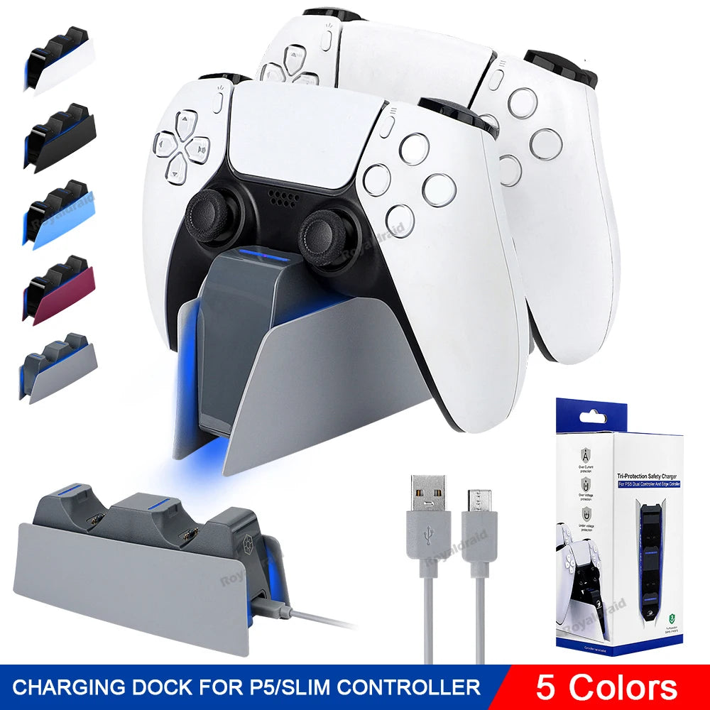 5 FARBEN für PS5-Controller, Ladestation, Dual-Schnellladestation für PS5, Typ C und PS5-Edge-Game-Controller mit LED-Anzeige