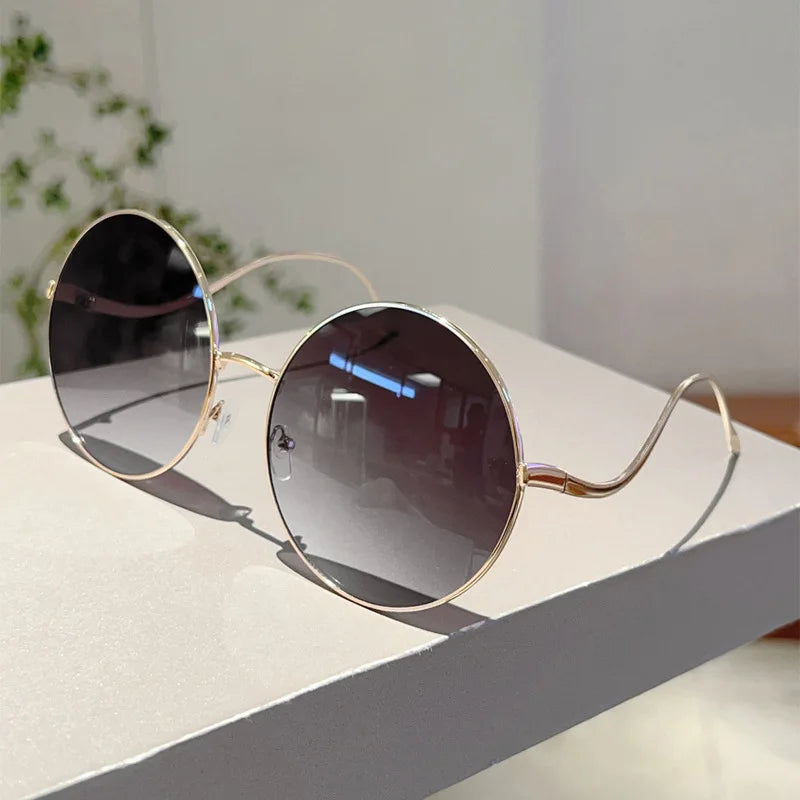 Übergroße runde Sonnenbrille für Damen, neue Mode, Vintage-Stil, Farbverlauf, Retro, trendig, luxuriös, stilvolles Design