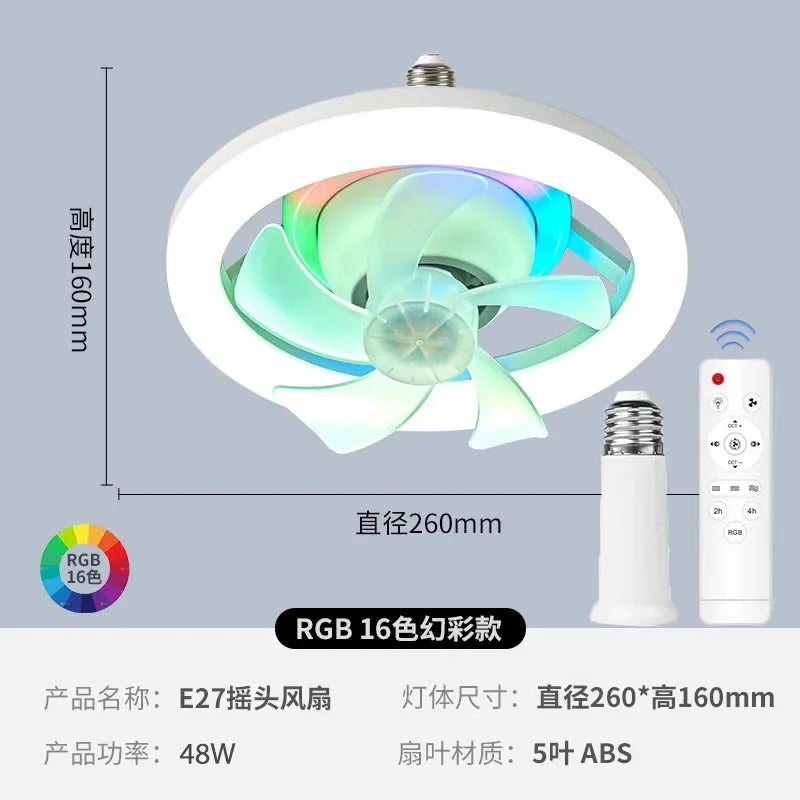 Neueste 360 ° bewegliche Kopf Decken ventilatoren Licht e27 LED-Fernbedienung RGB dreistufige Wind geschwindigkeit Wohnzimmer Esszimmer Schlafzimmer heiß