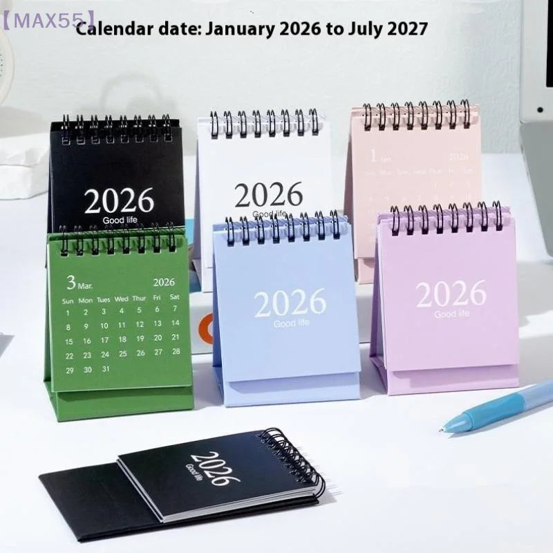 【MAX-55】Mini-Tischkalender 2026, kleiner Stand-Flip-Wochenkalender, kreativer Spulenkalender, Planer für die tägliche Zeitplanplanung
