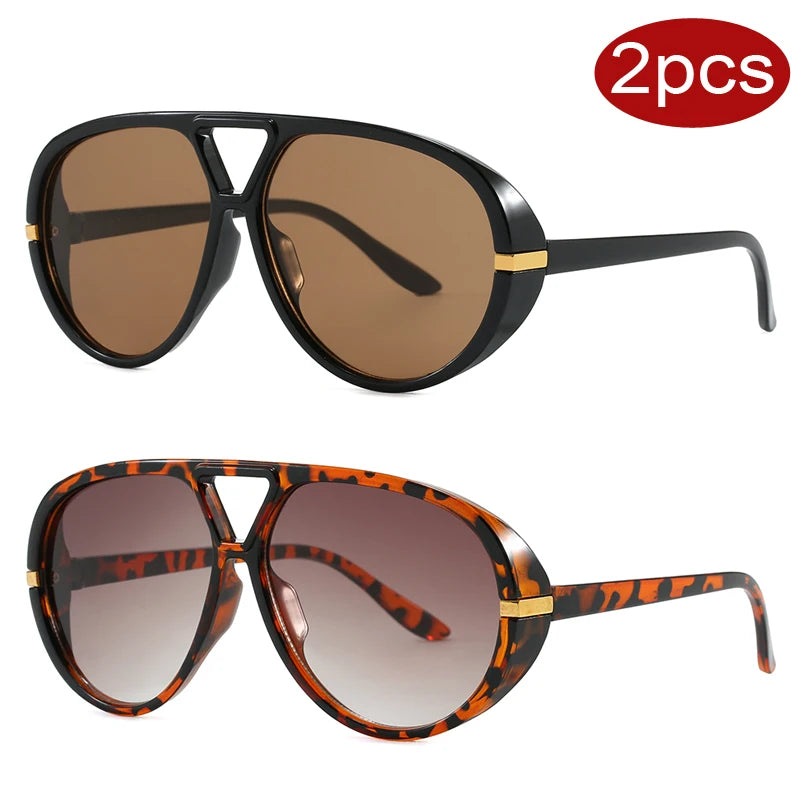 Wandern 2 stücke Übergroßen Pilot Oval Rahmen Anti Licht Gläser Frauen Punk Stil Vintage Doppel Strahl Shades Für Dame Outdoor brillen