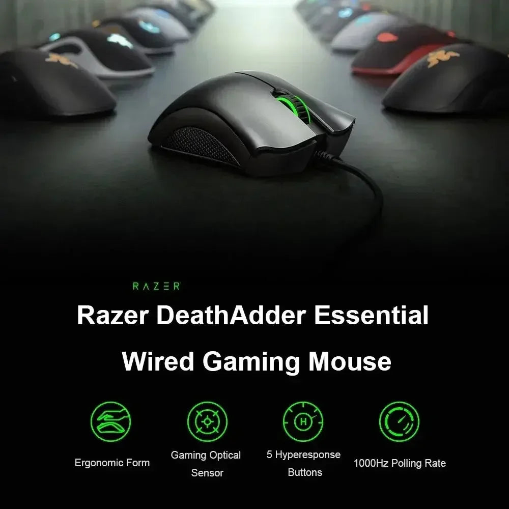 Razer DeathAdder Essential Gaming-Maus, 6400 DPI, optischer Sensor, 5 programmierbare Tasten – mechanische Schalter, seitliche Griffe aus Gummi
